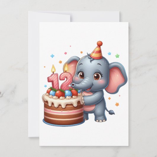 Süßer Elefant 12. Geburtstag Dankeskarte (Vorderseite)