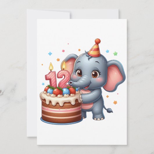 Süßer Elefant 12. Geburtstag Einladung (Vorderseite)