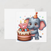 Süßer Elefant 12. Geburtstag Einladung (Vorne/Hinten)