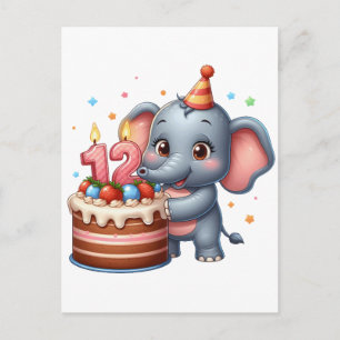 Süßer Elefant 12. Geburtstag Postkarte