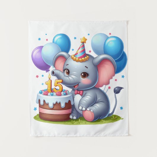 Süßer Elefant 15. Geburtstag Wandteppich (Vorderseite)
