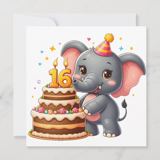 Süßer Elefant 16. Geburtstag Einladung (Vorderseite)