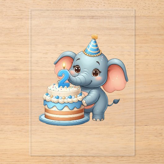 Süßer Elefant 2. Geburtstag Acryleinladungen (Vorderseite)