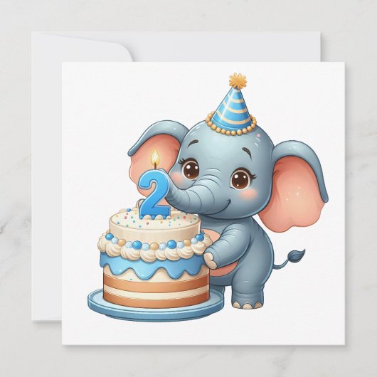 Süßer Elefant 2. Geburtstag Einladung (Vorderseite)