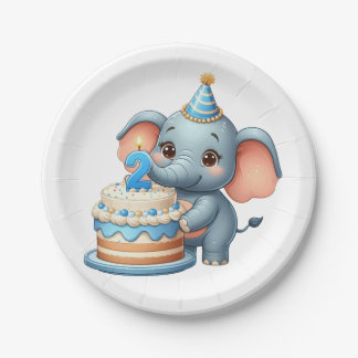 Süßer Elefant 2. Geburtstag Pappteller