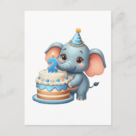 Süßer Elefant 2. Geburtstag Postkarte (Vorderseite)