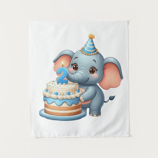 Süßer Elefant 2. Geburtstag Wandteppich (Vorderseite)