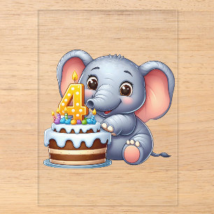 Süßer Elefant 4. Geburtstag Acryleinladungen