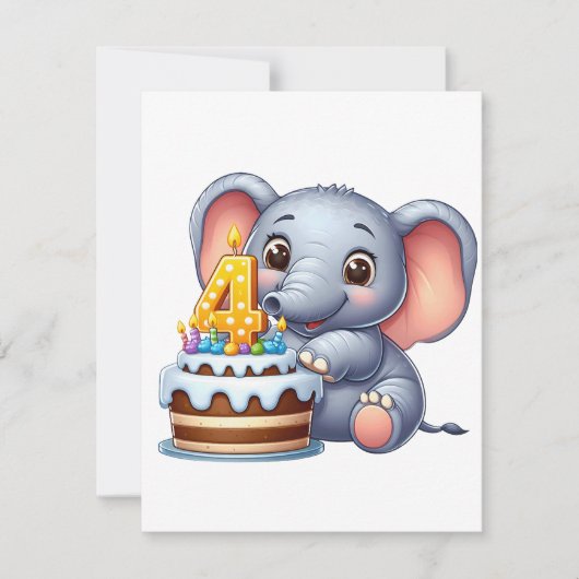 Süßer Elefant 4. Geburtstag Einladung (Vorderseite)