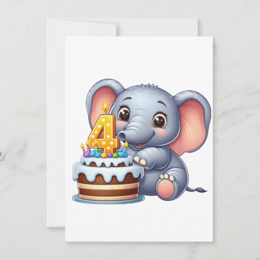 Süßer Elefant 4. Geburtstag Einladung (Vorderseite)
