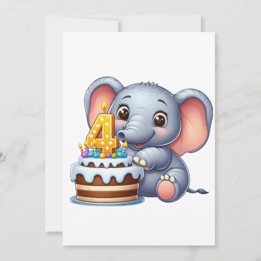 Süßer Elefant 4. Geburtstag Einladung (Vorderseite)