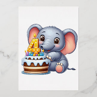 Süßer Elefant 4. Geburtstag Folieneinladung