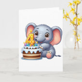 Süßer Elefant 4. Geburtstag Karte (Gelbe Blume)