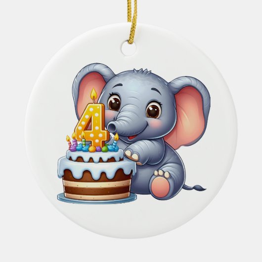 Süßer Elefant 4. Geburtstag Keramik Ornament (Vorne)