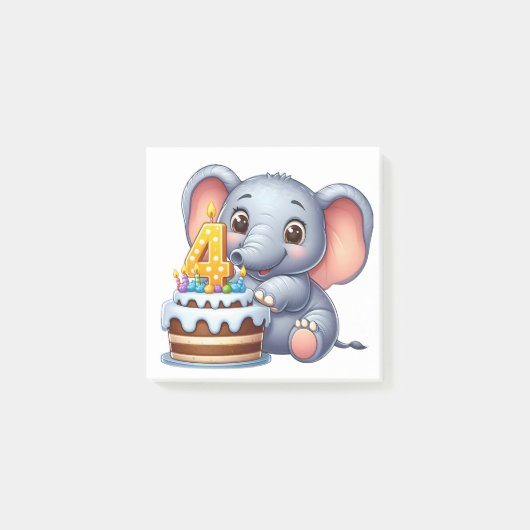 Süßer Elefant 4. Geburtstag Post-it Klebezettel (Vorderseite)