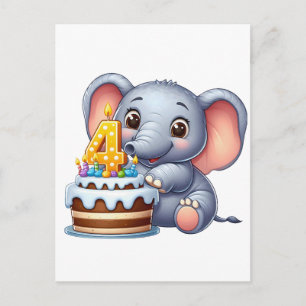 Süßer Elefant 4. Geburtstag Postkarte