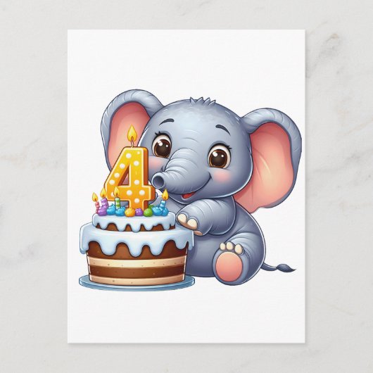 Süßer Elefant 4. Geburtstag Postkarte (Vorderseite)