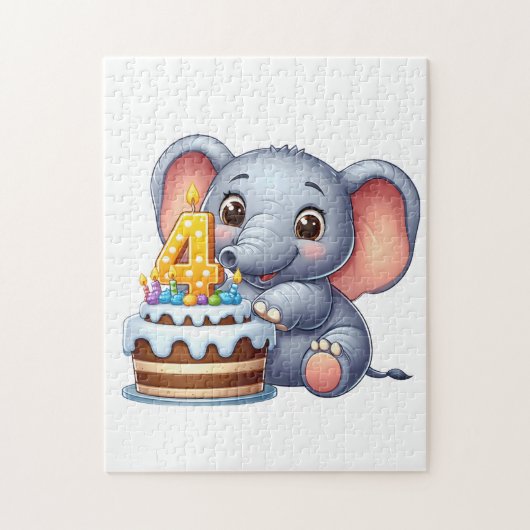 Süßer Elefant 4. Geburtstag Puzzle (Vertikal)