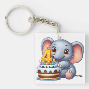 Süßer Elefant 4. Geburtstag Schlüsselanhänger