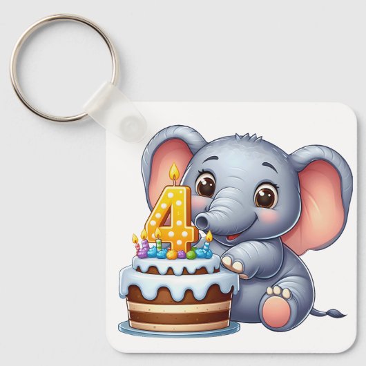 Süßer Elefant 4. Geburtstag Schlüsselanhänger (Vorderseite)