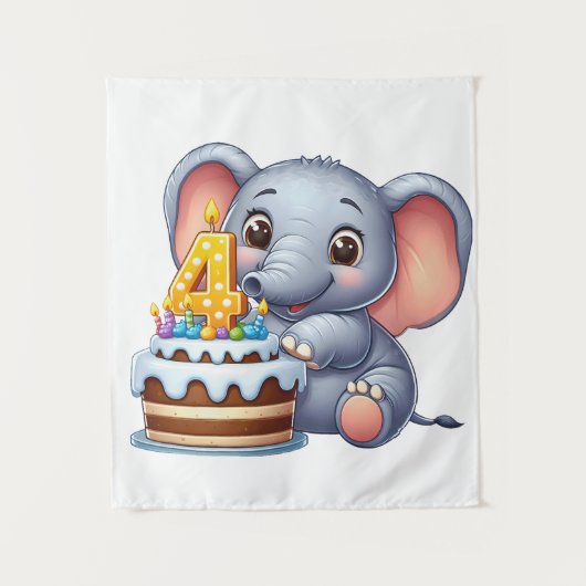 Süßer Elefant 4. Geburtstag Wandteppich (Vorderseite)