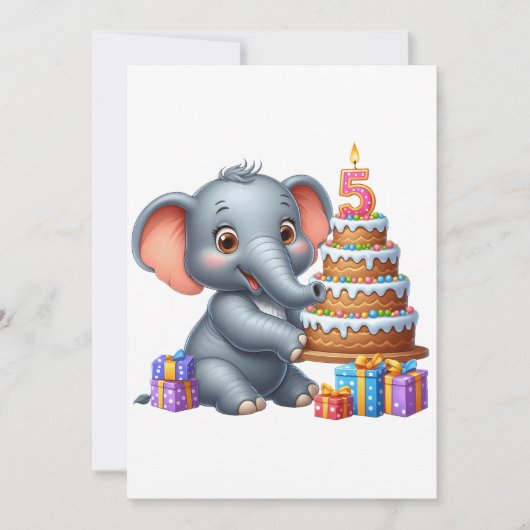 Süßer Elefant 5. Geburtstag Einladung (Vorderseite)
