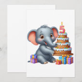 Süßer Elefant 5. Geburtstag Einladung (Vorne/Hinten)