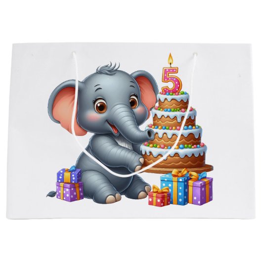 Süßer Elefant 5. Geburtstag Große Geschenktüte (Vorderseite)