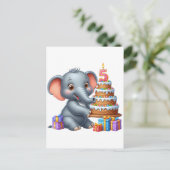 Süßer Elefant 5. Geburtstag Postkarte (Stehend Vorderseite)