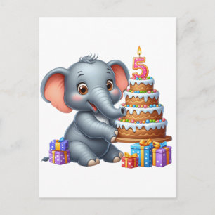 Süßer Elefant 5. Geburtstag Postkarte