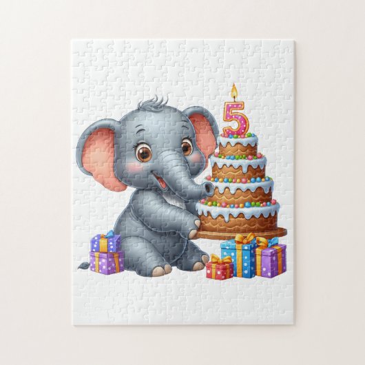 Süßer Elefant 5. Geburtstag Puzzle (Vertikal)