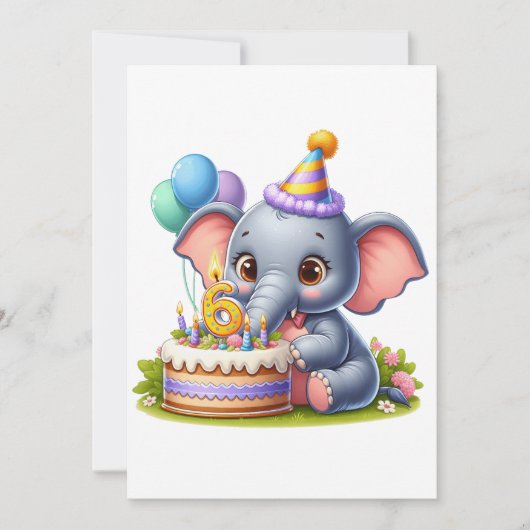 Süßer Elefant 6. Geburtstag Ankündigung (Vorderseite)