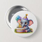 Süßer Elefant 6. Geburtstag Button (Vorne & Hinten)