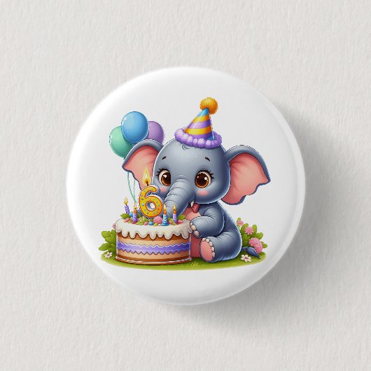 Süßer Elefant 6. Geburtstag Button (Vorderseite)
