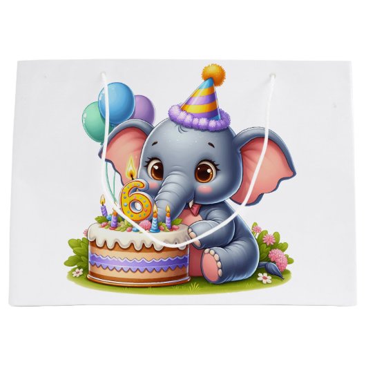 Süßer Elefant 6. Geburtstag Große Geschenktüte (Vorderseite)