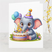 Süßer Elefant 6. Geburtstag Karte (Gelbe Blume)