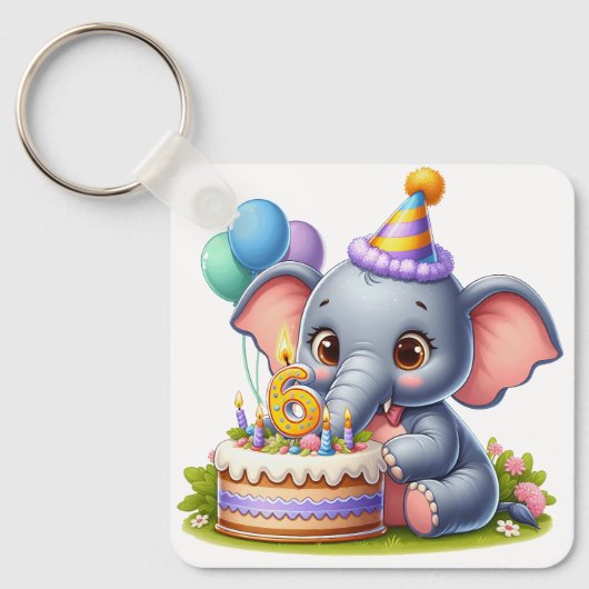 Süßer Elefant 6. Geburtstag Schlüsselanhänger (Vorderseite)