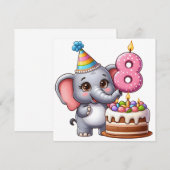 Süßer Elefant 8. Geburtstag Einladung (Vorne/Hinten)