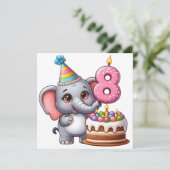 Süßer Elefant 8. Geburtstag Einladung (Stehend Vorderseite)