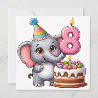 Süßer Elefant 8. Geburtstag Einladung