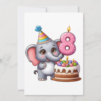 Süßer Elefant 8. Geburtstag Einladung