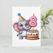 Süßer Elefant 8. Geburtstag Einladung (Stehend Vorderseite)
