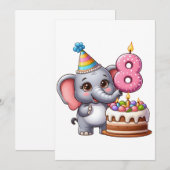 Süßer Elefant 8. Geburtstag Einladung (Vorne/Hinten)