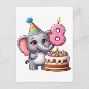 Süßer Elefant 8. Geburtstag Feiertagspostkarte