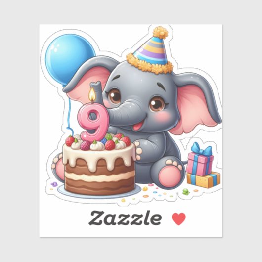 Süßer Elefant 9. Geburtstag Aufkleber (Blatt)