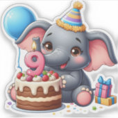 Süßer Elefant 9. Geburtstag Aufkleber (Vorderseite)