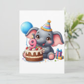 Süßer Elefant 9. Geburtstag Einladung (Stehend Vorderseite)