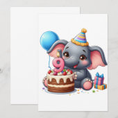 Süßer Elefant 9. Geburtstag Einladung (Vorne/Hinten)