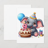 Süßer Elefant 9. Geburtstag Einladung (Vorne/Hinten)