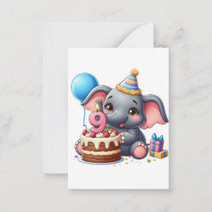 Süßer Elefant 9. Geburtstag Mitteilungskarte